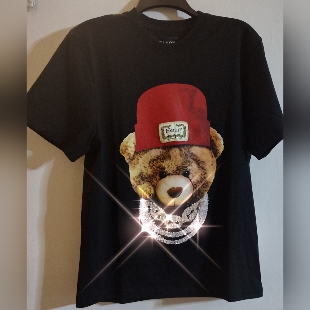 NEW Black T-Shirt with Teddy Bear Graphic
